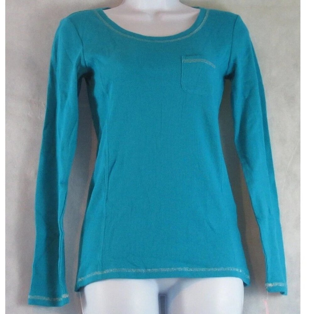 Jenni Intimates Women's Long Sleeve Knit Lounge Pajama Top, Turquoise, Medium